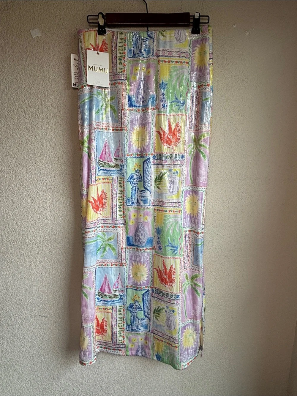 NWT Show Me Your Mumu Sunlight Summer Patchwork Full Sequin Midi Maxi Skirt M